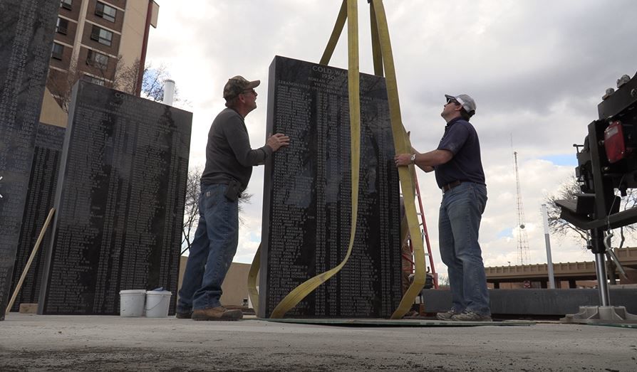 Monoliths set in place at Veterans Memorial Park